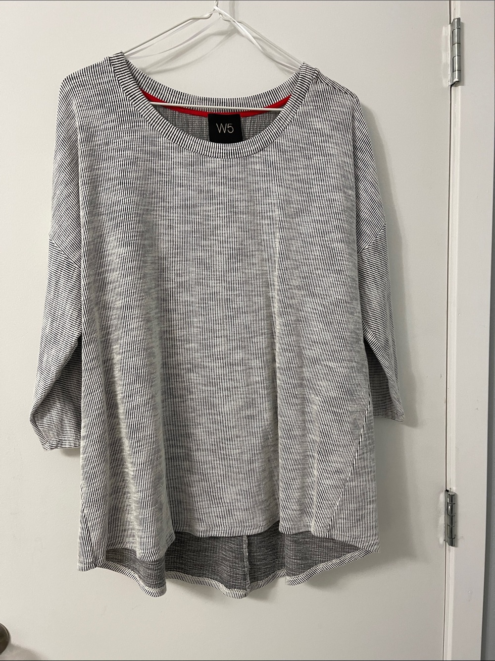 W5 Women's Gray Micro-Stripe Tunic with Red Trim
